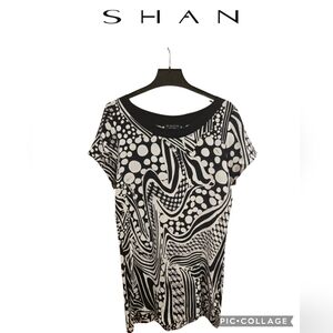 NWOT SHAN Monochrome Patterned Women's Sheer Dress/ Swim Cover-Up Sz 6 Us